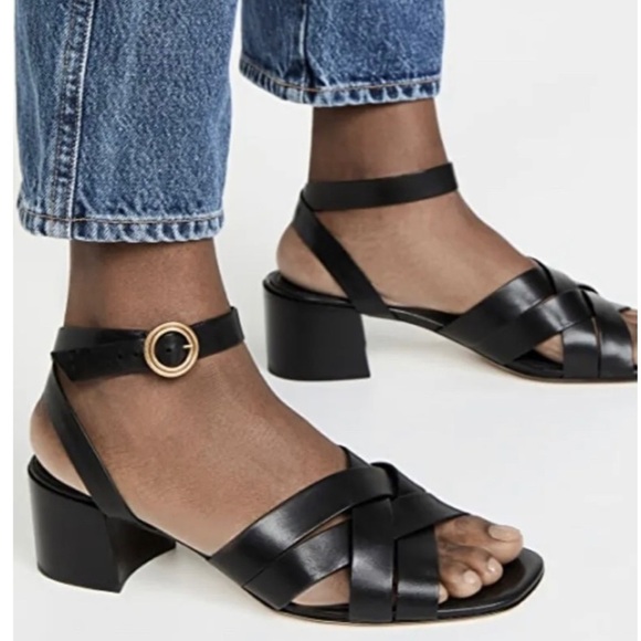 TORY BURCH BLACK LEATHER CITY HEELS - Picture 2 of 10